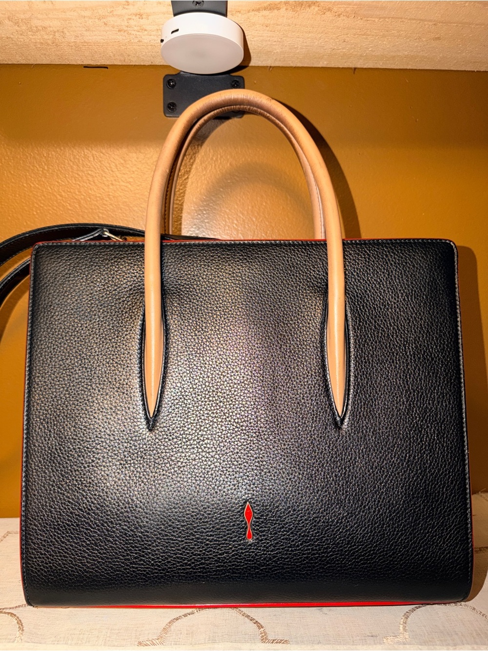 Christian Louboutin Paloma Medium Black Tote with Tan Handles and Gold Accents - Picture 2 of 16
